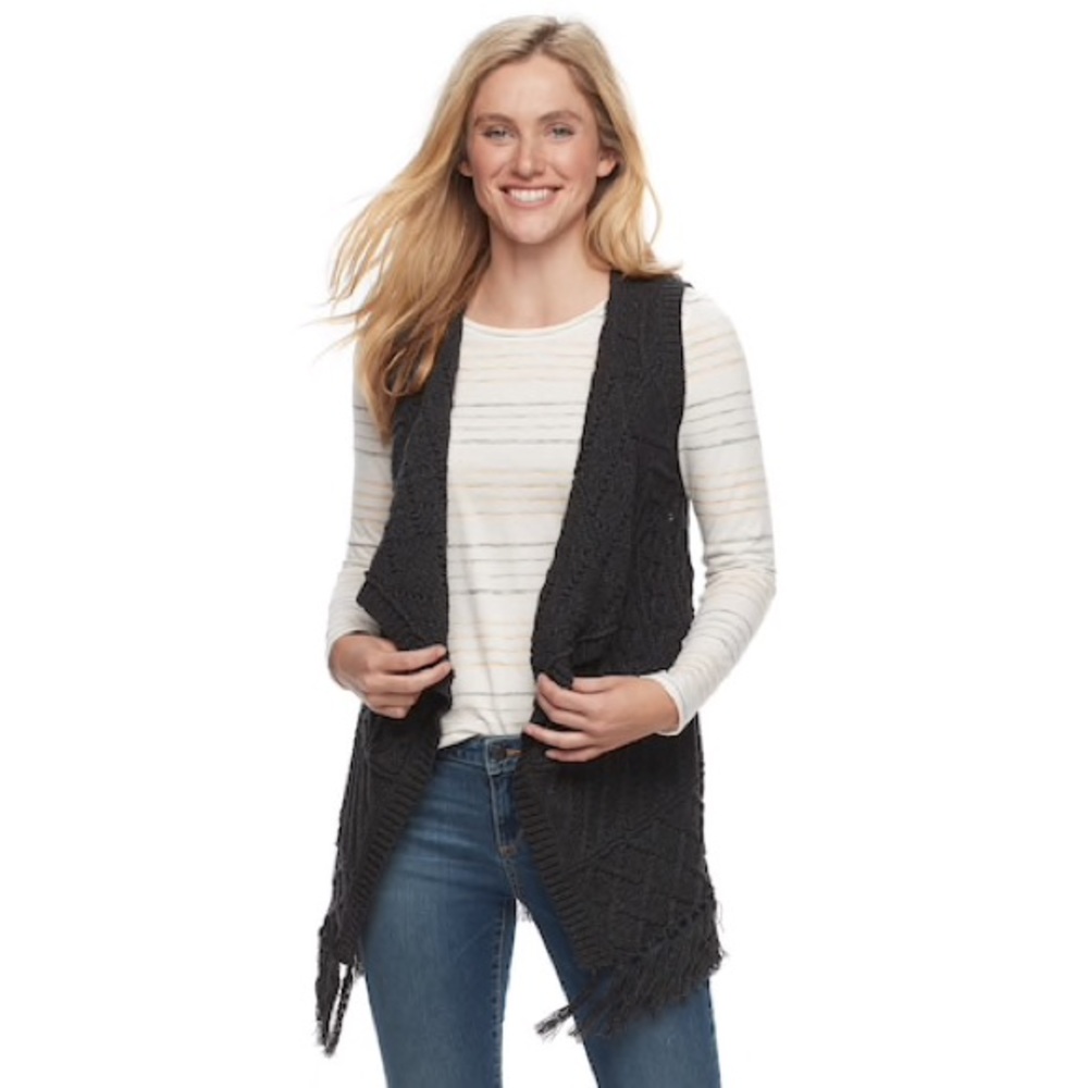 Petite XS Sonoma Cable Knit Fringe Vest